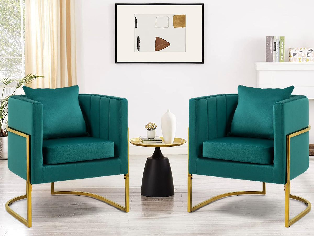Velvet Barrel Accent Chair with Pillow