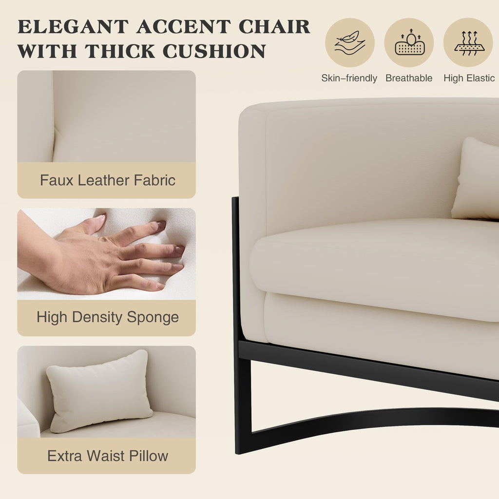 Velvet Accent Chair Ivory Modern Barrel Chair with Gold Legs