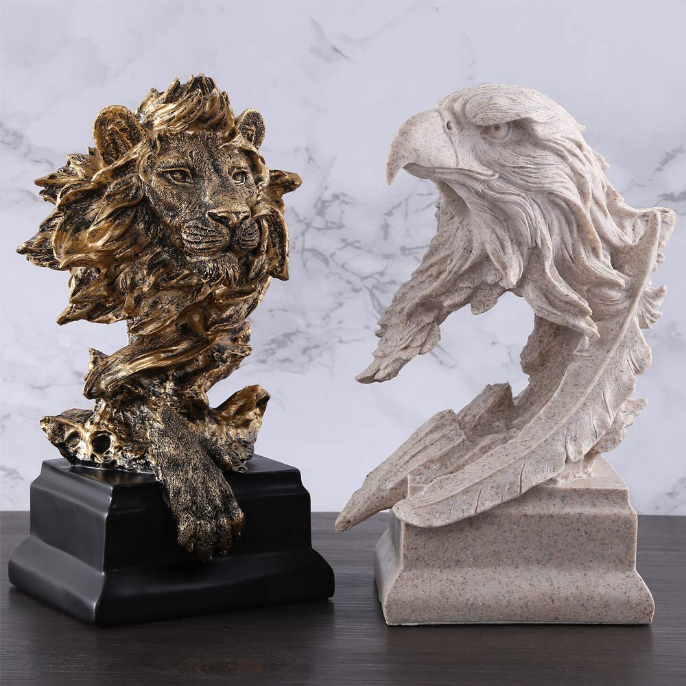 H&W Sandstone Lion Statue, The King of Beast, Collectible Figurines, Golden