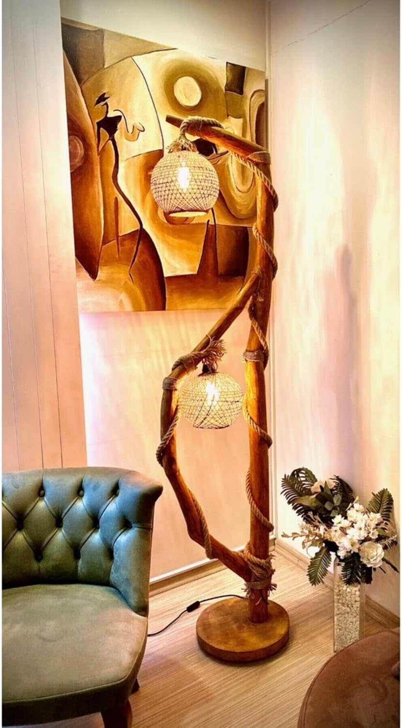 SODEF Wood Floor Lamp 71-75 in Cappadocia Series Single Leg Rustic Log Lighting