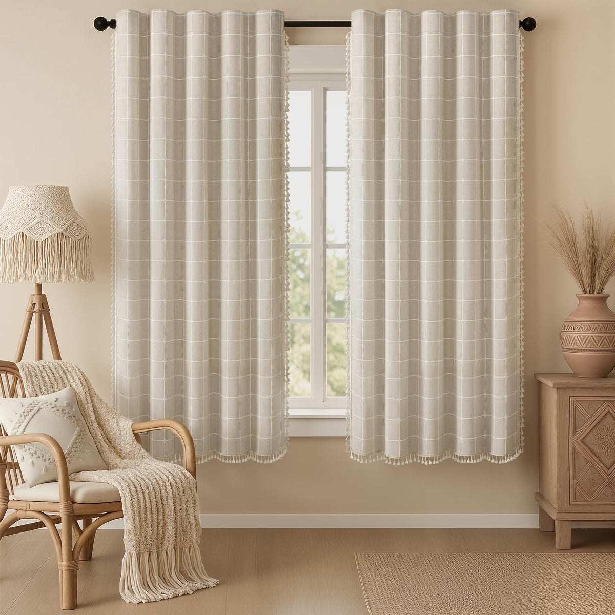 Boho Tassel Blackout Curtain Set
