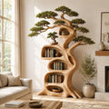 Rustic Tree Bookshelf, Solid Wood 70" H x 60" W Nature Inspired Bookcase with Open Shelves for Living Room Wall Decor (Option 4)