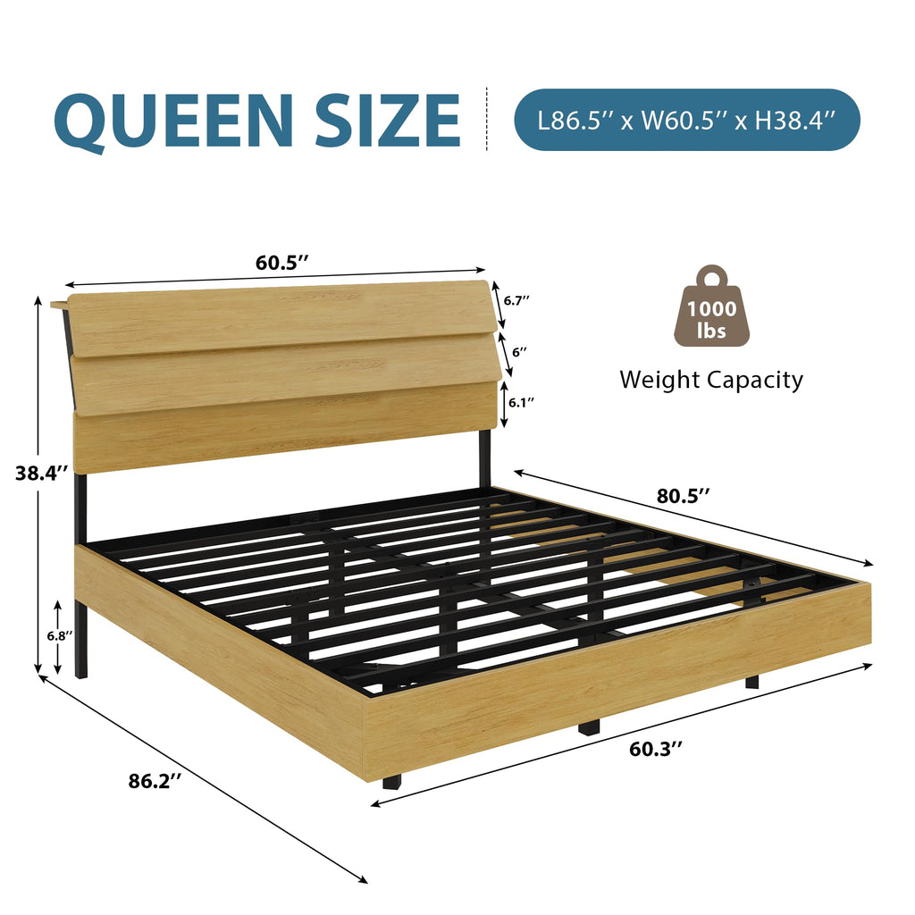 GalnFu King Size Floating Bed Frame with LED Lights