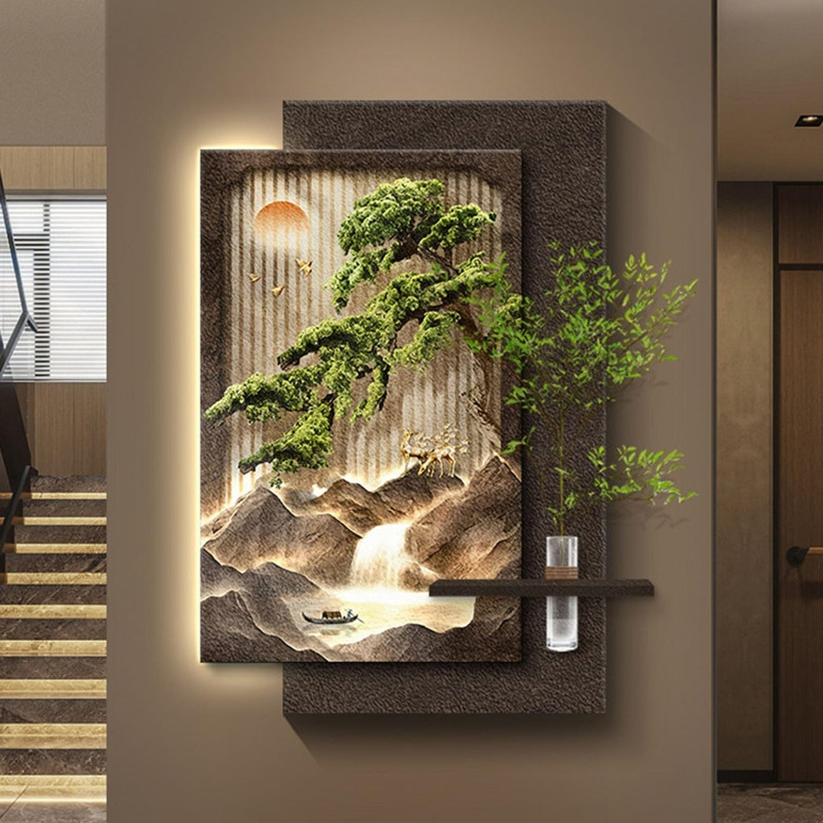 3D Sandstone LED Pine Landscape Wall Art