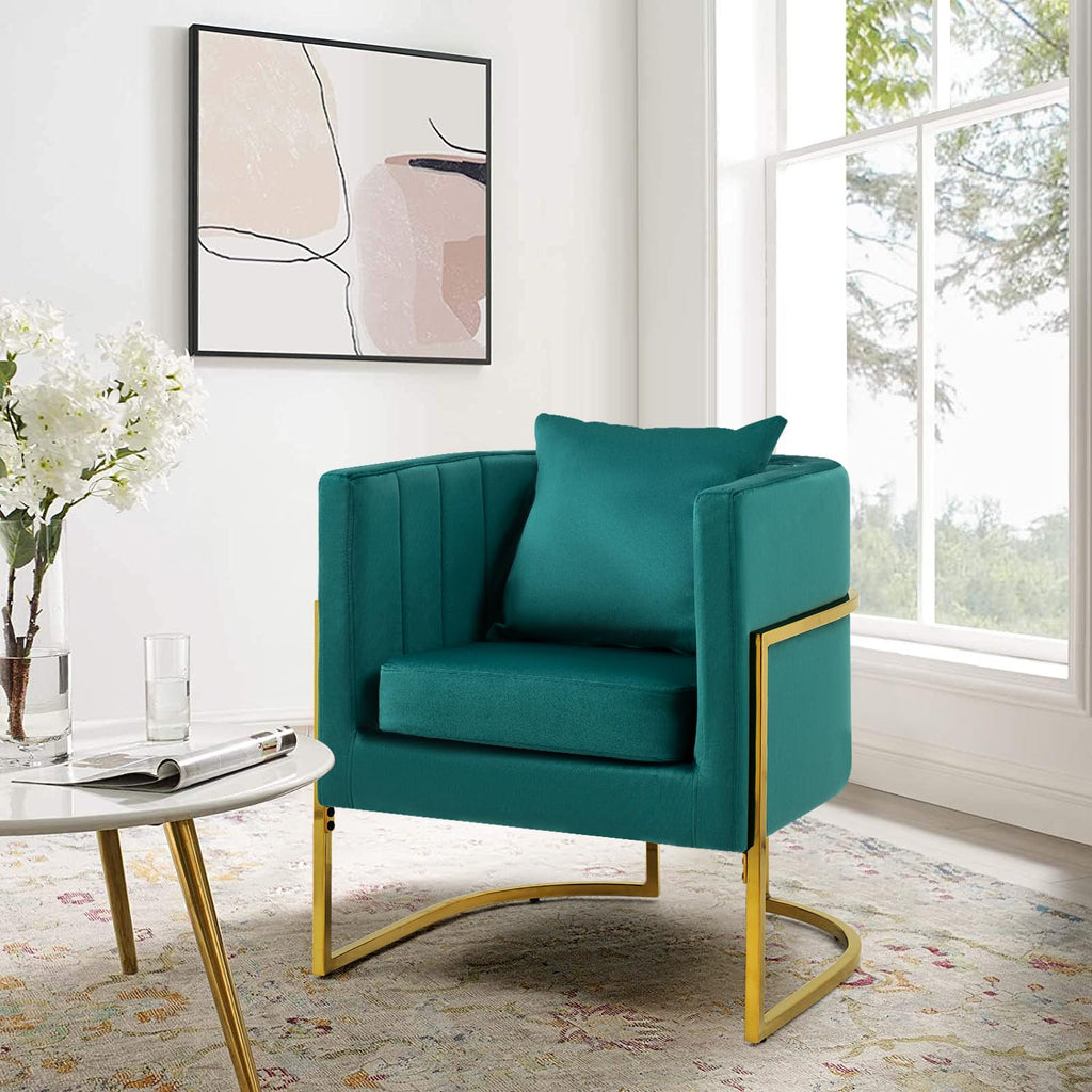 Velvet Barrel Accent Chair with Pillow