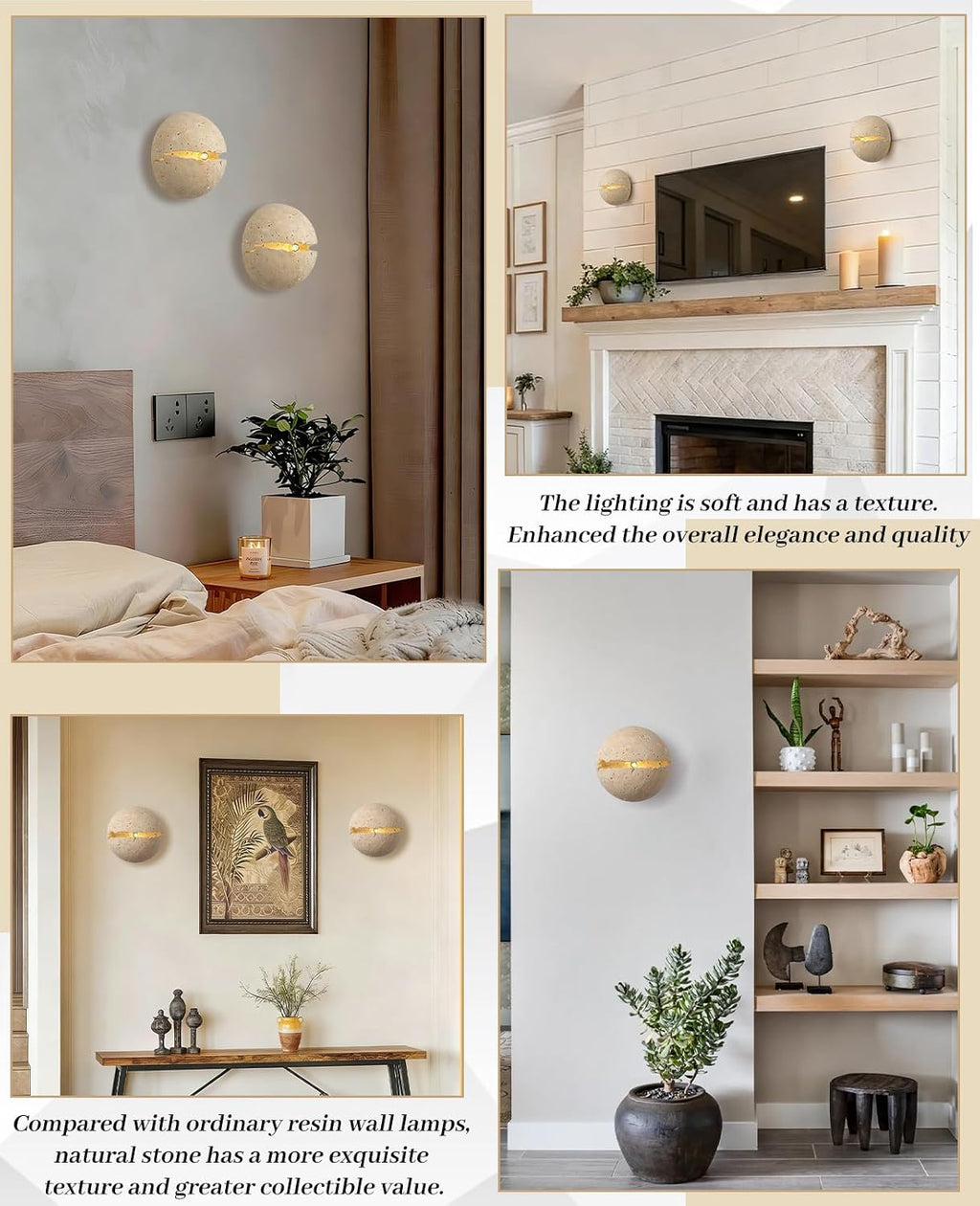 Natural Round Travertine Wall Sconce, 7.1" Wabi Sabi Light Fixture
