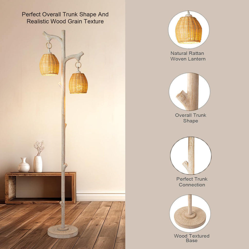 Scenekoy Vintage 68” Tall Resin Floor Lamp with Straw Rope Woven Shade