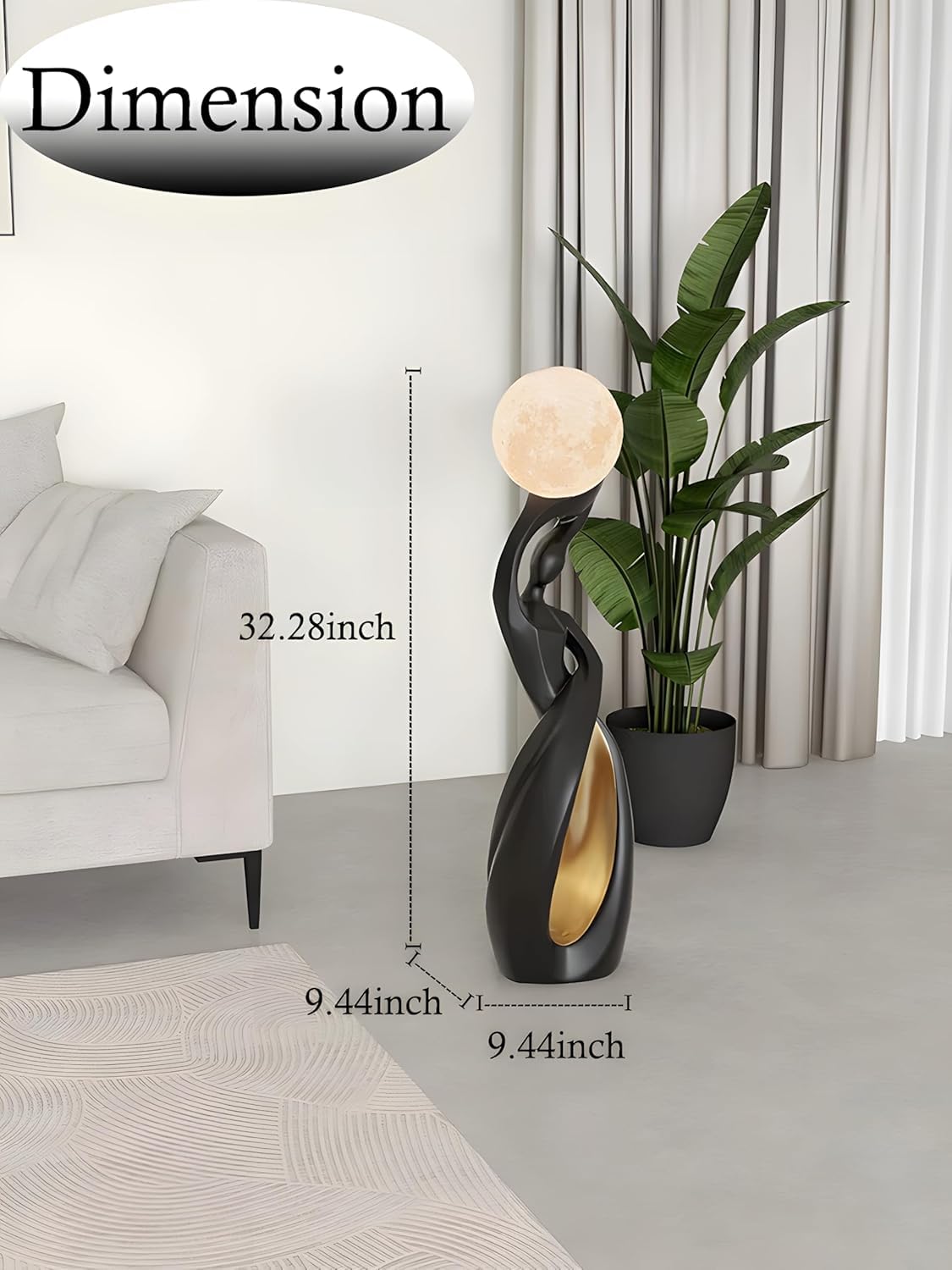 Modern Floor Lamp, Black Floor Lamps, Bedside Lamp with 3D Moon Lights