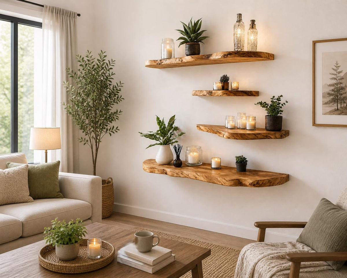 Solid Wood Live-Edge Floating Shelf