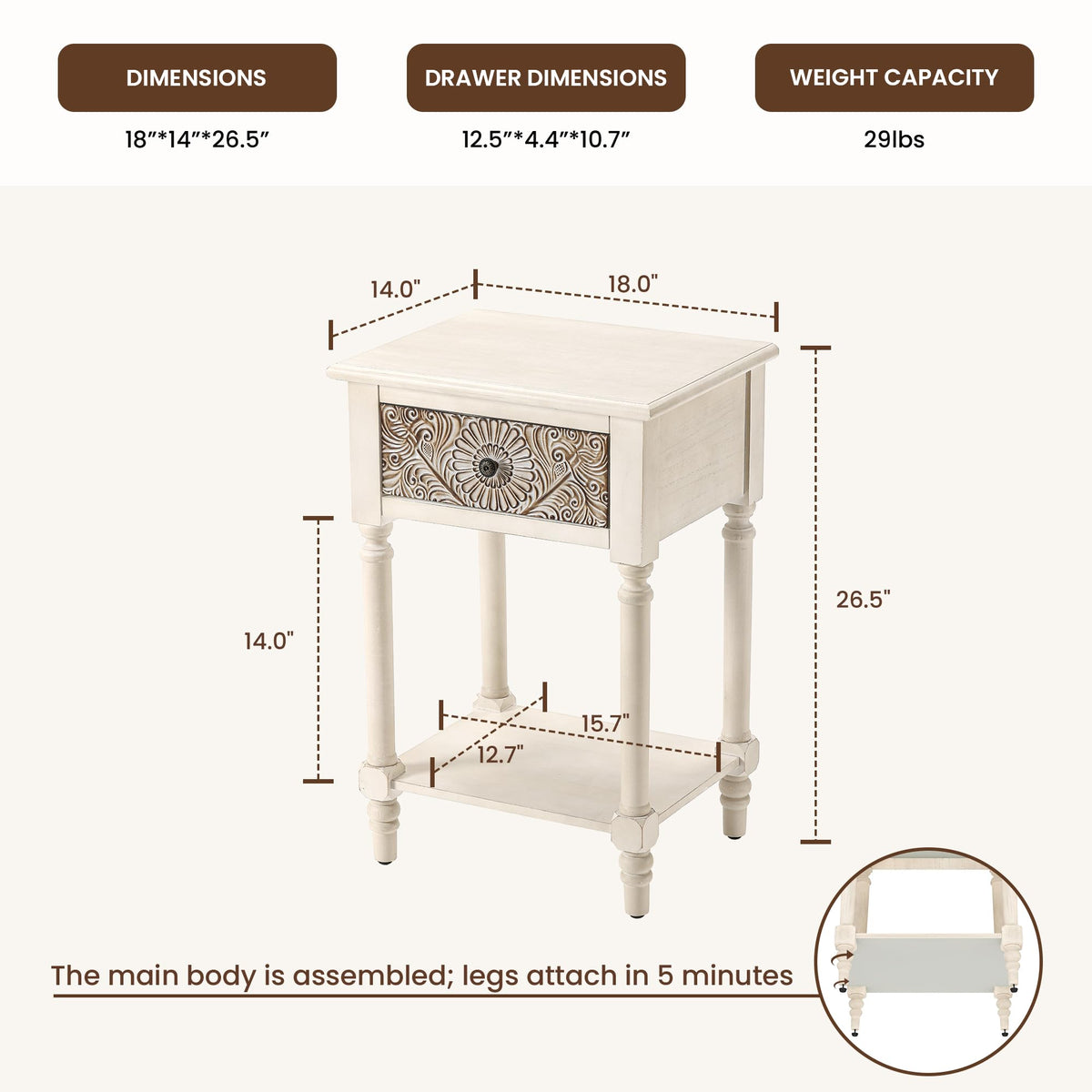 Round Three-Drawer Nightstand