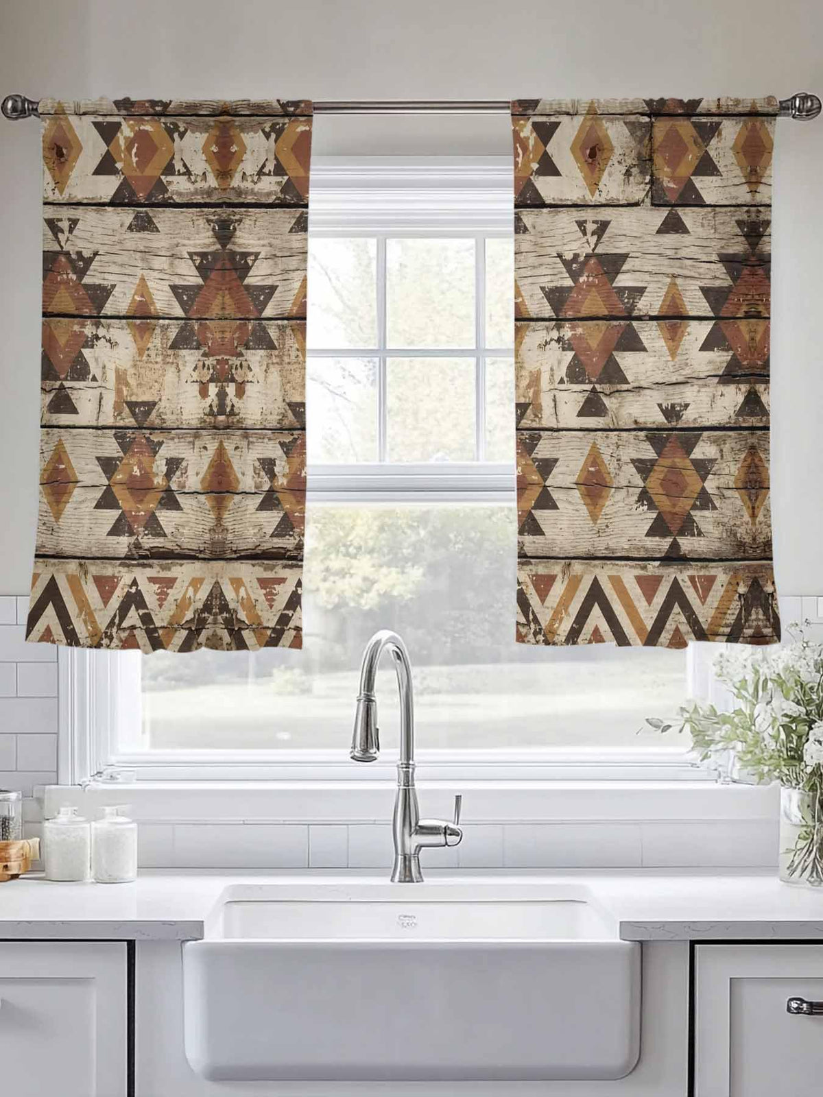 Diamond Tribal Sheer Curtains, Set of Two