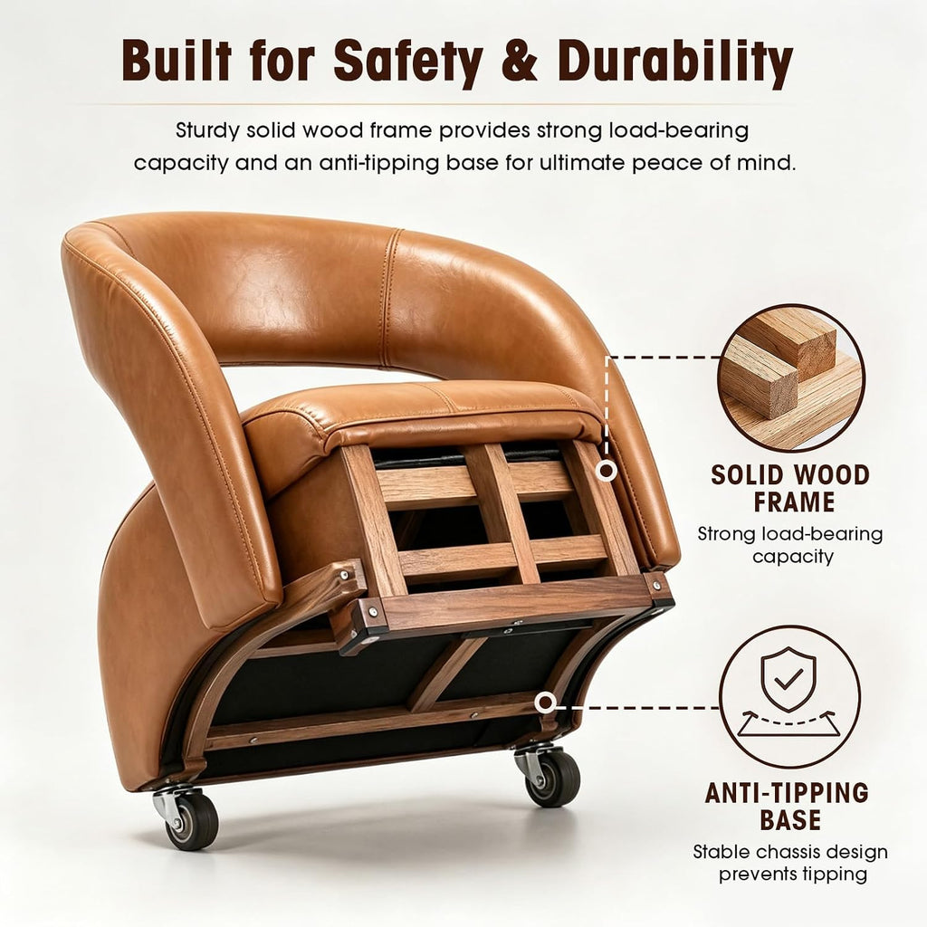 Vintage Faux Leather Rolling Chair with Curved Backrest