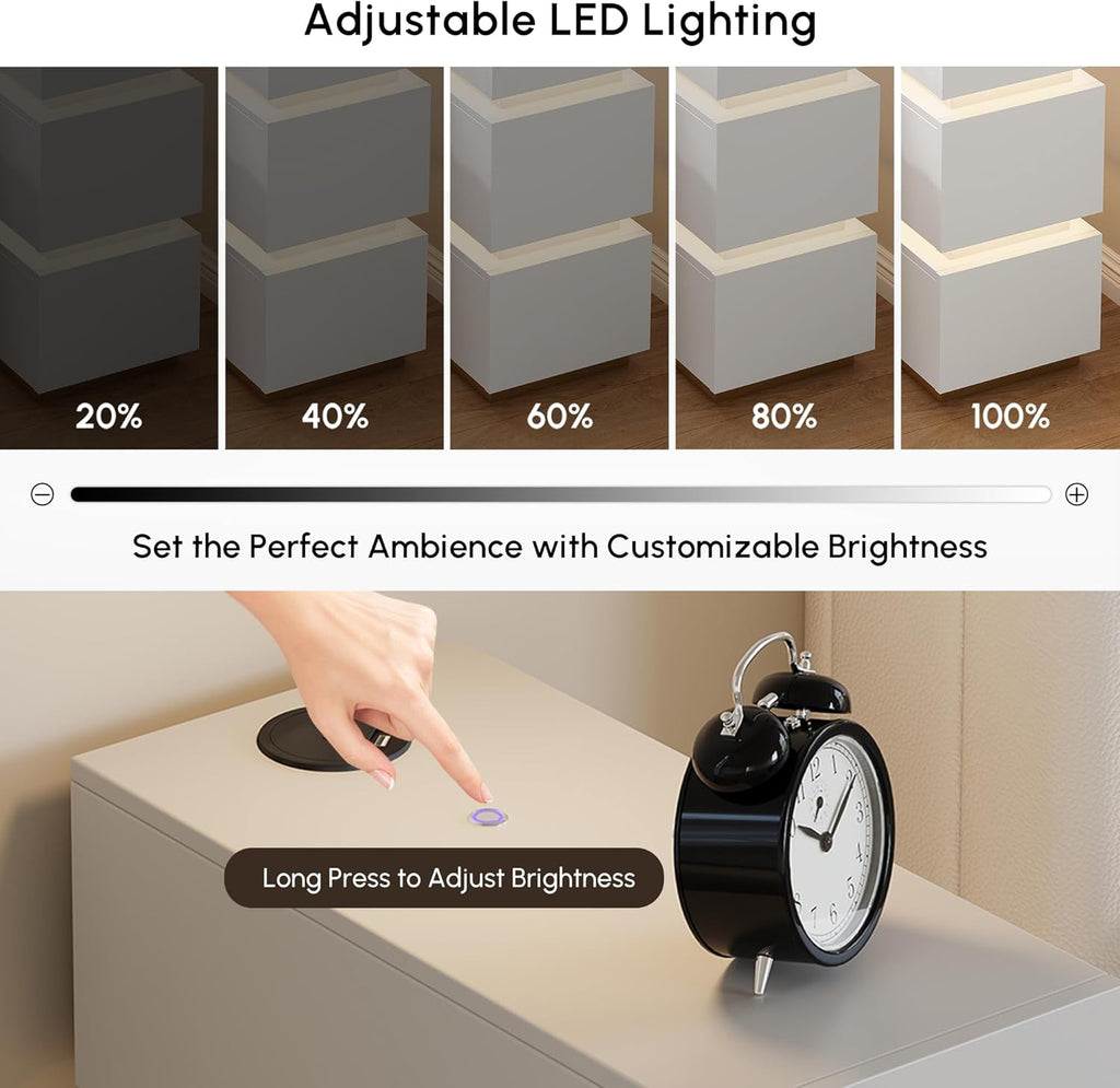 Narrow Smart Nightstand with Wireless Charging