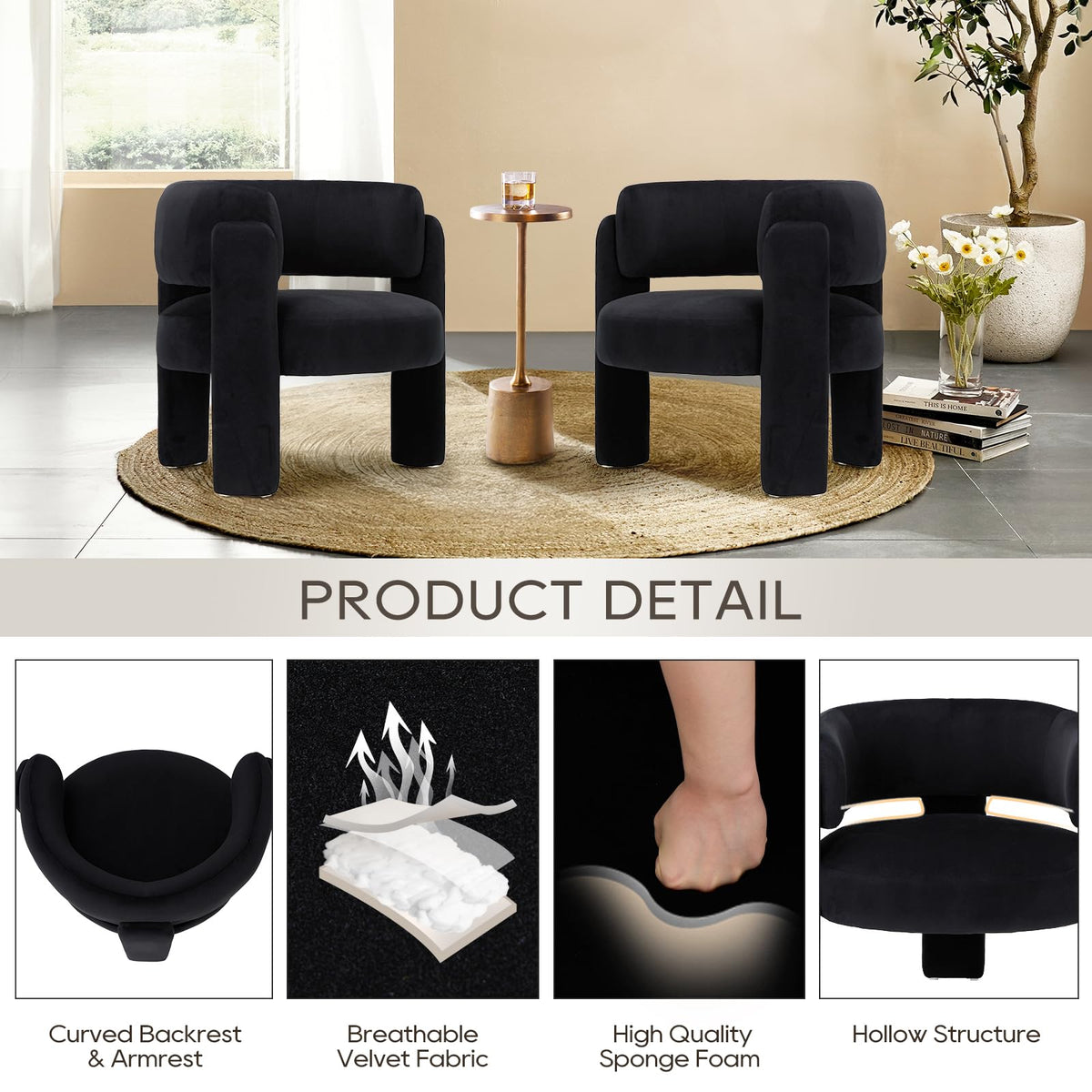 COLAMY Modern Velvet Accent Chairs Set of 2