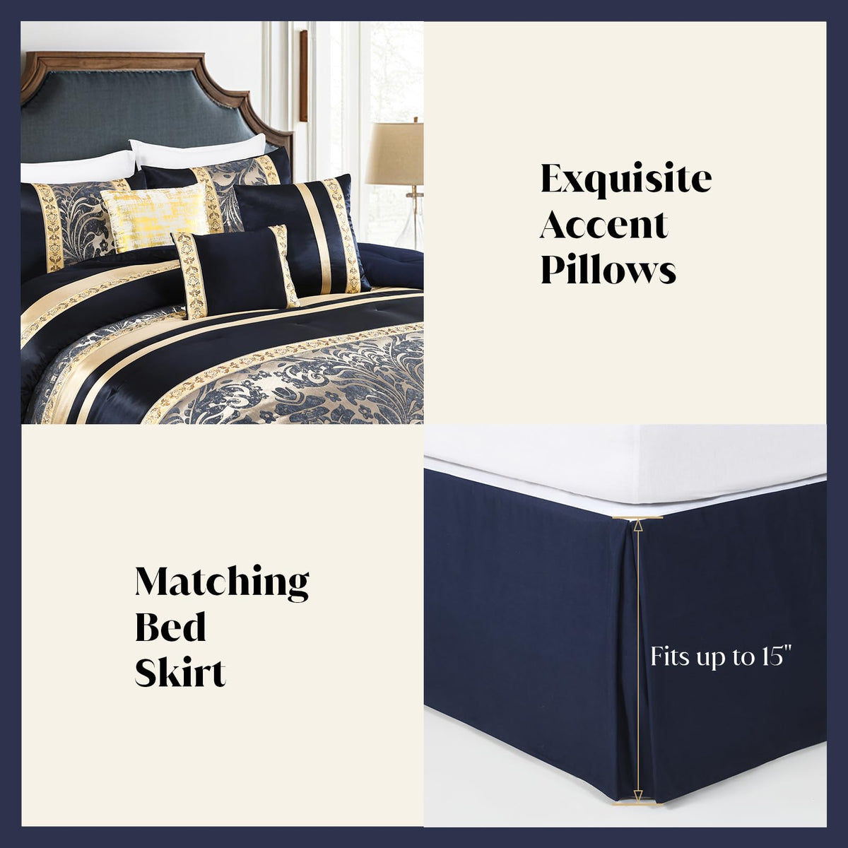 CozyDH Black Gold Jacquard Comforter Set California King, 7PCS Bed in a Bag