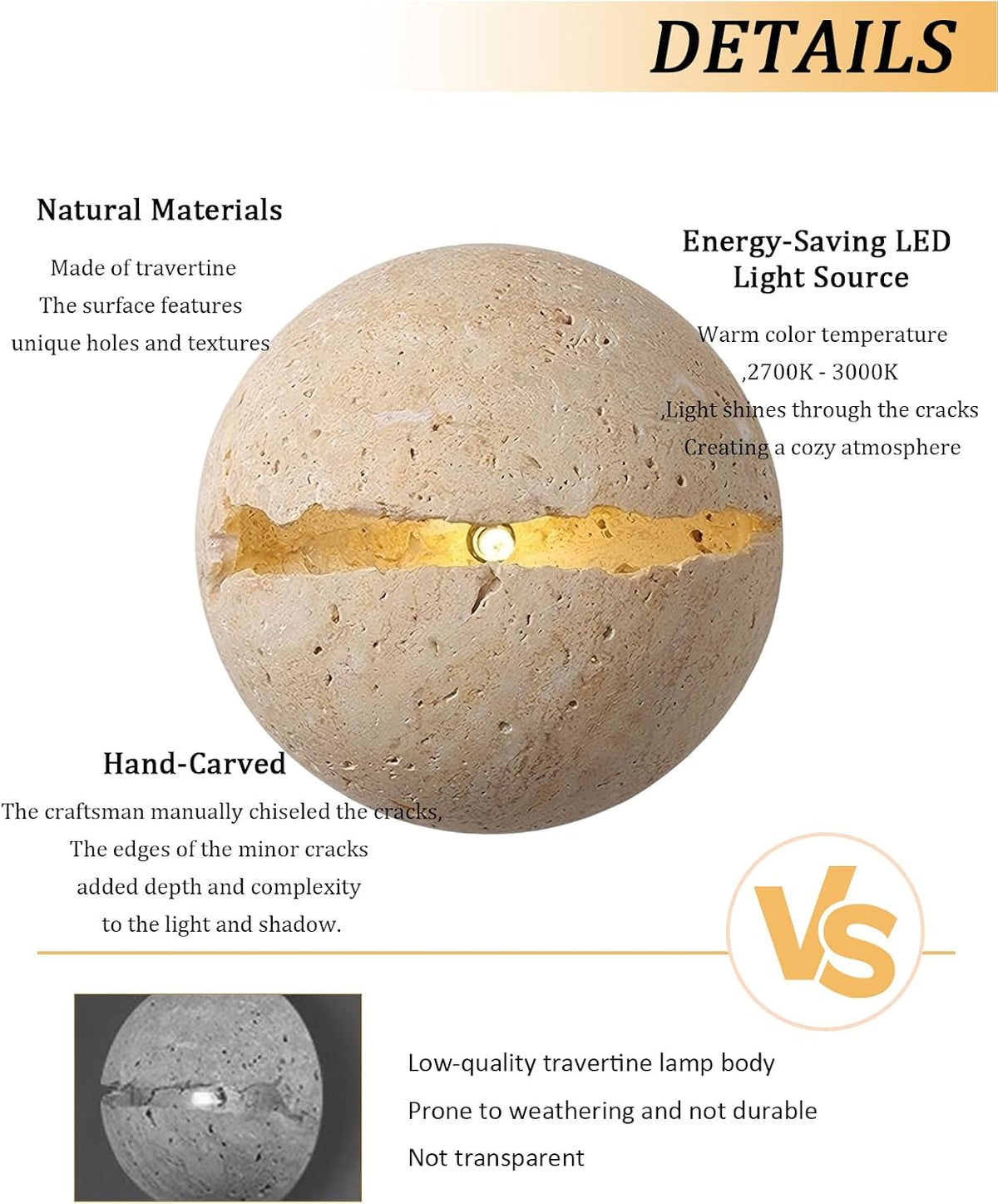 Natural Round Travertine Wall Sconce, 7.1" Wabi Sabi Light Fixture