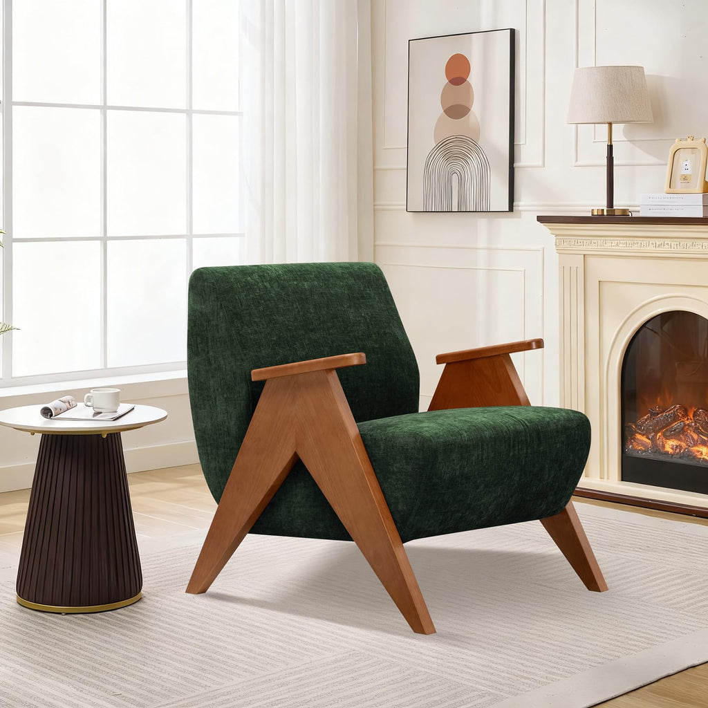 2 Pcs Home Accent Chair Mid Century Modern Accent Chair with Wood Frame