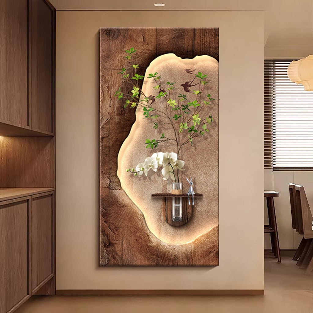 3D LED Sandstone Wall Art with Orchid Vase Detail