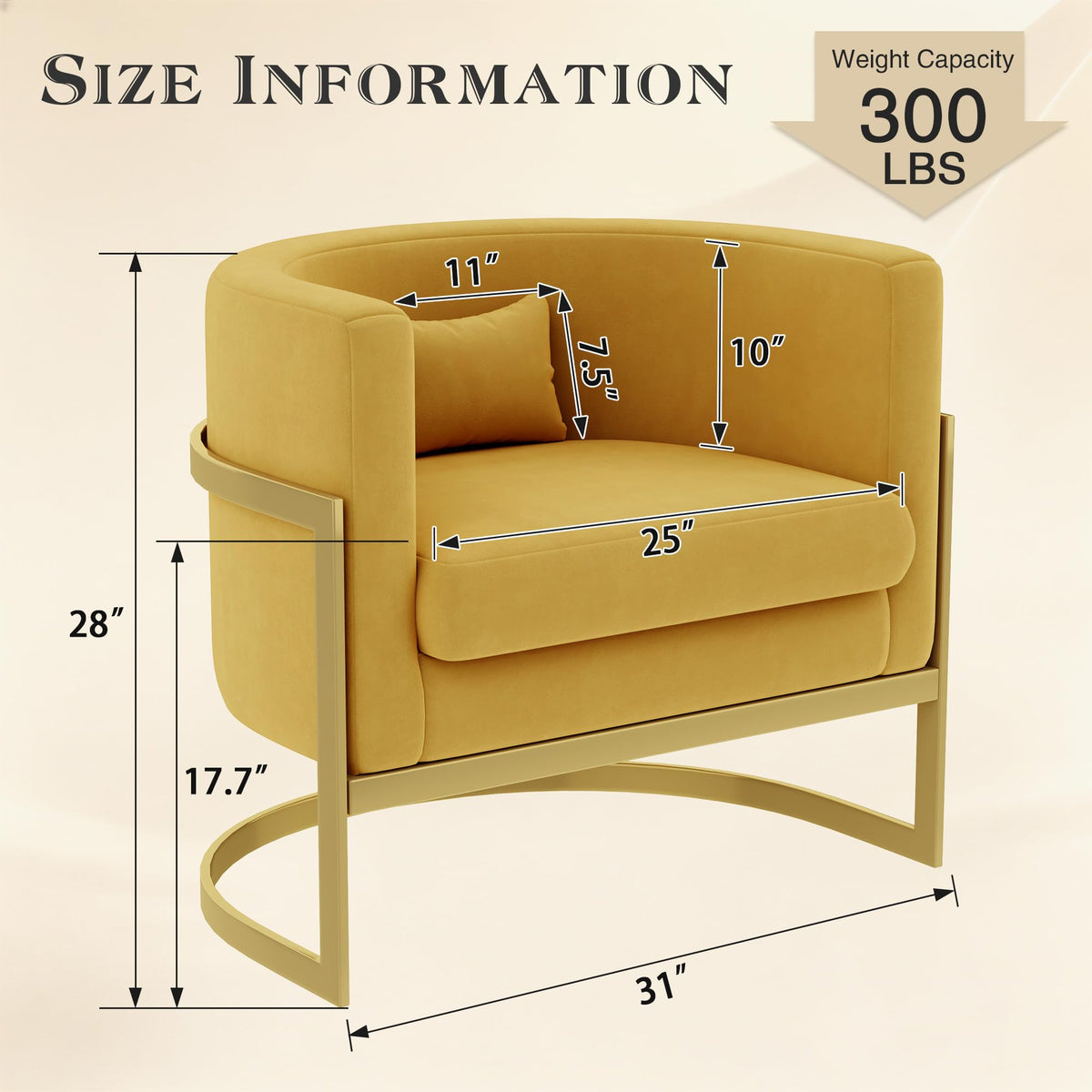 Velvet Accent Chair Ivory Modern Barrel Chair with Gold Legs