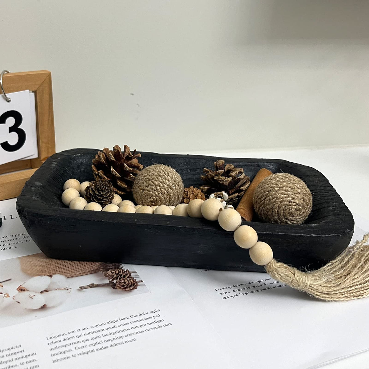 Hand-Carved Wooden Dough Bowl Centerpiece