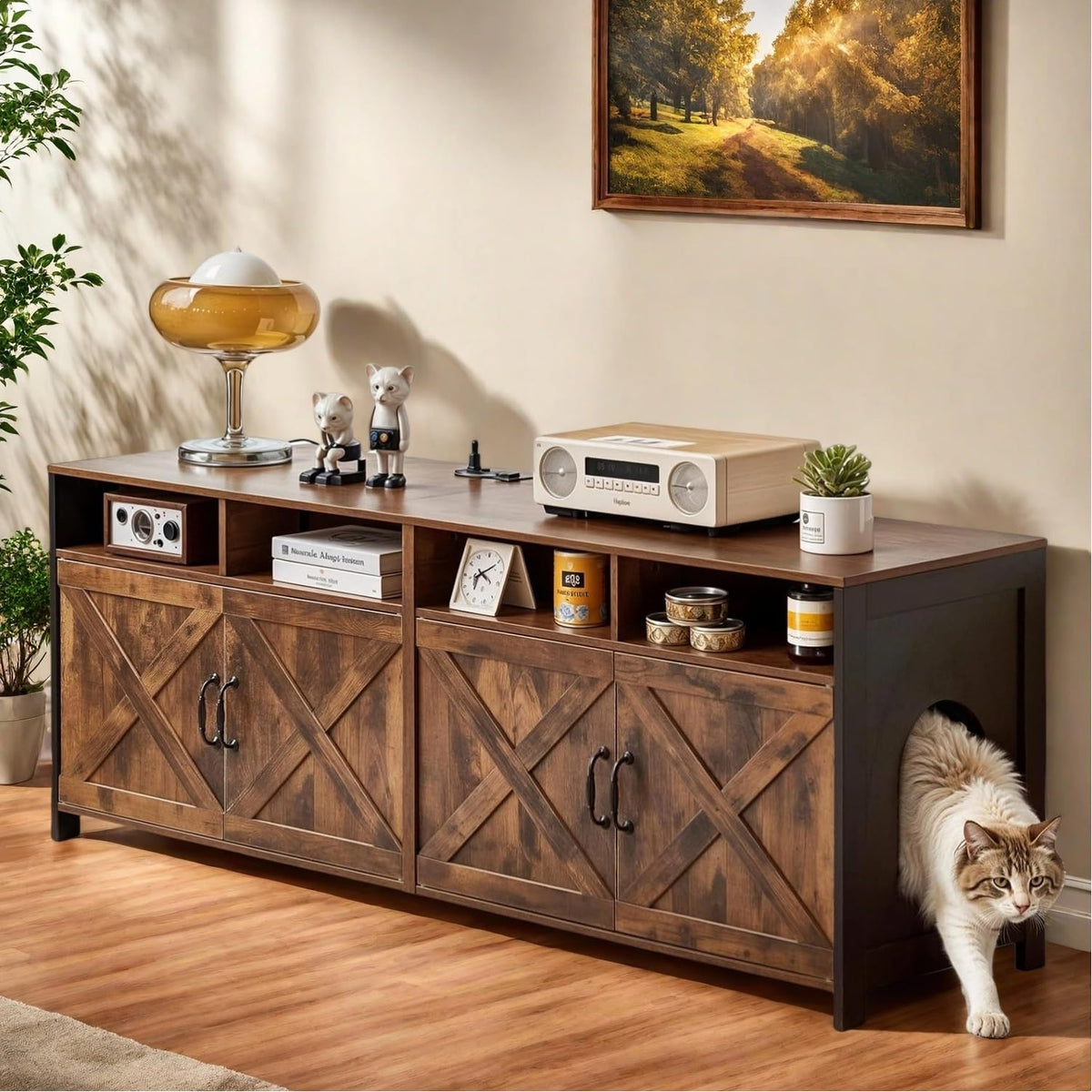 Farmhouse Double Cat Litter Box Cabinet