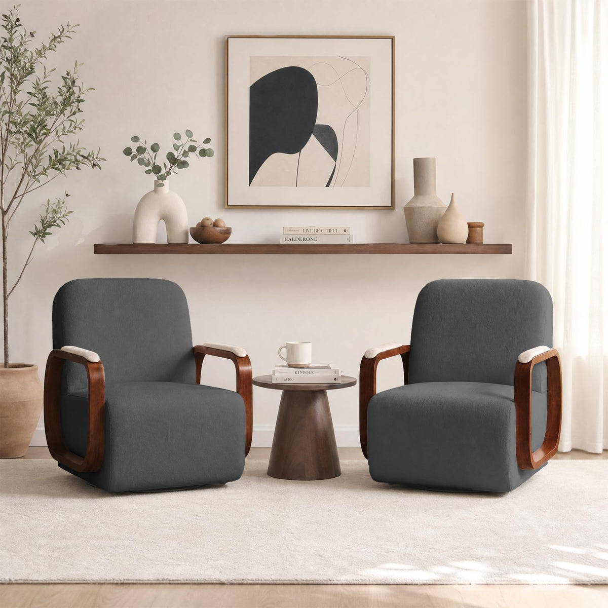 Couchus Swivel Accent Chair with Sturdy Base (Beige, Set of 2)