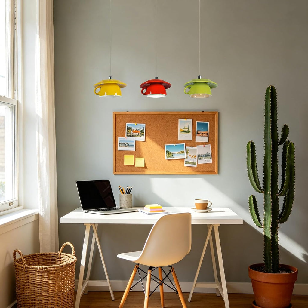 Pendant Light Fixtures Ceramic Coffee Cup Shape Lampshade Pendant Lighting for Kitchen Island 5.7in Modern Ceiling Hanging Lights Nordic Island Light for Counter, Bar, Hallway
