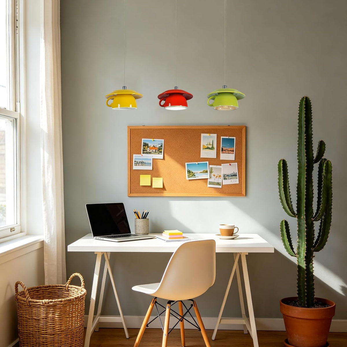 Pendant Light Fixtures Ceramic Coffee Cup Shape Lampshade Pendant Lighting for Kitchen Island 5.7in Modern Ceiling Hanging Lights Nordic Island Light for Counter, Bar, Hallway
