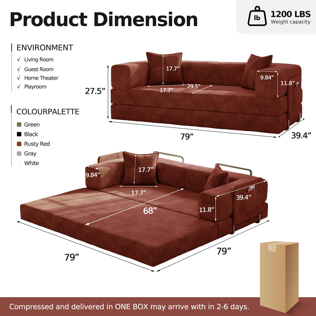 78.8'' Futon Sofa Bed, Boneless Couches for Living Room
