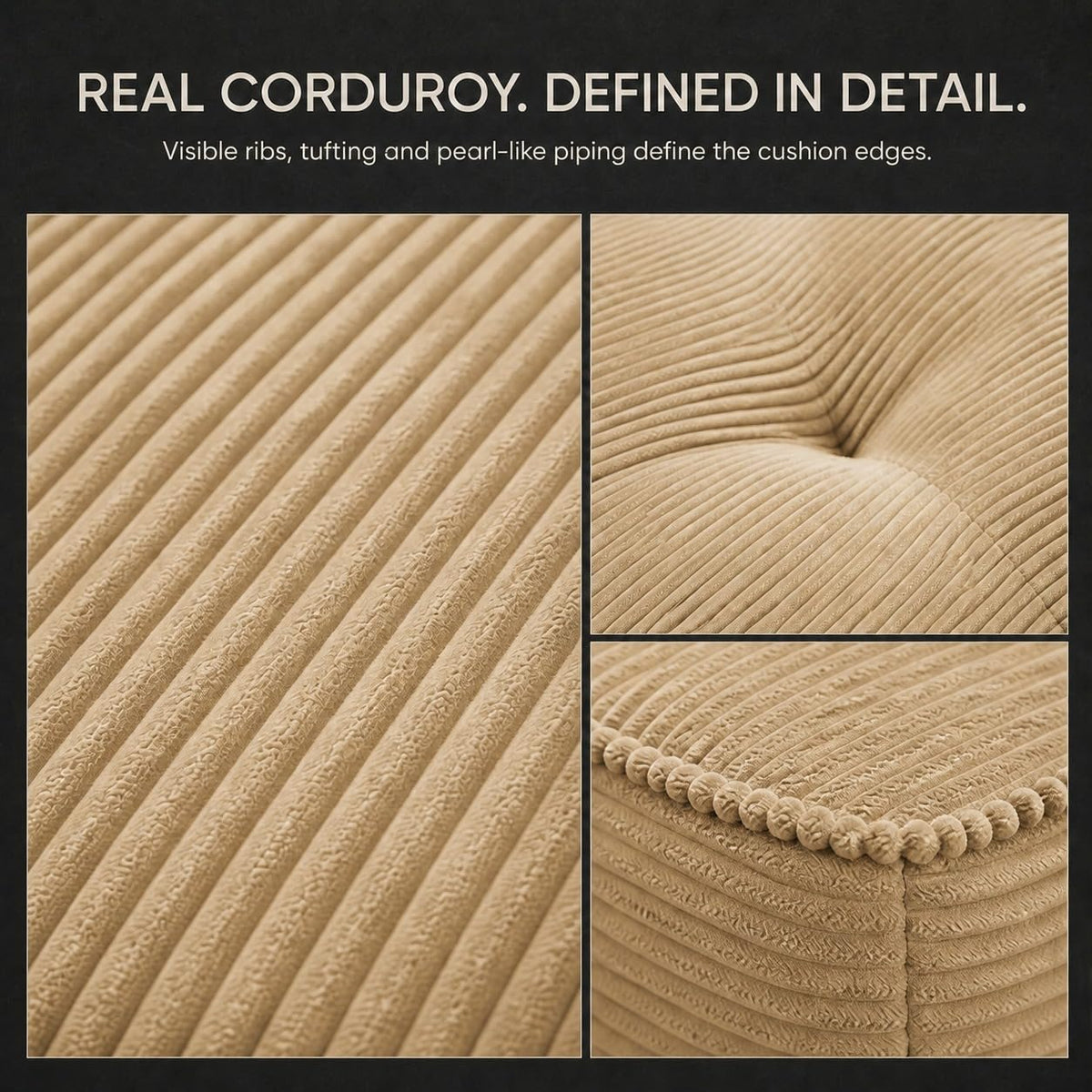 Camel Couch, Corduroy Couch, Boneless Modular Sectional Sofa Set, 5-Seat, Oversized