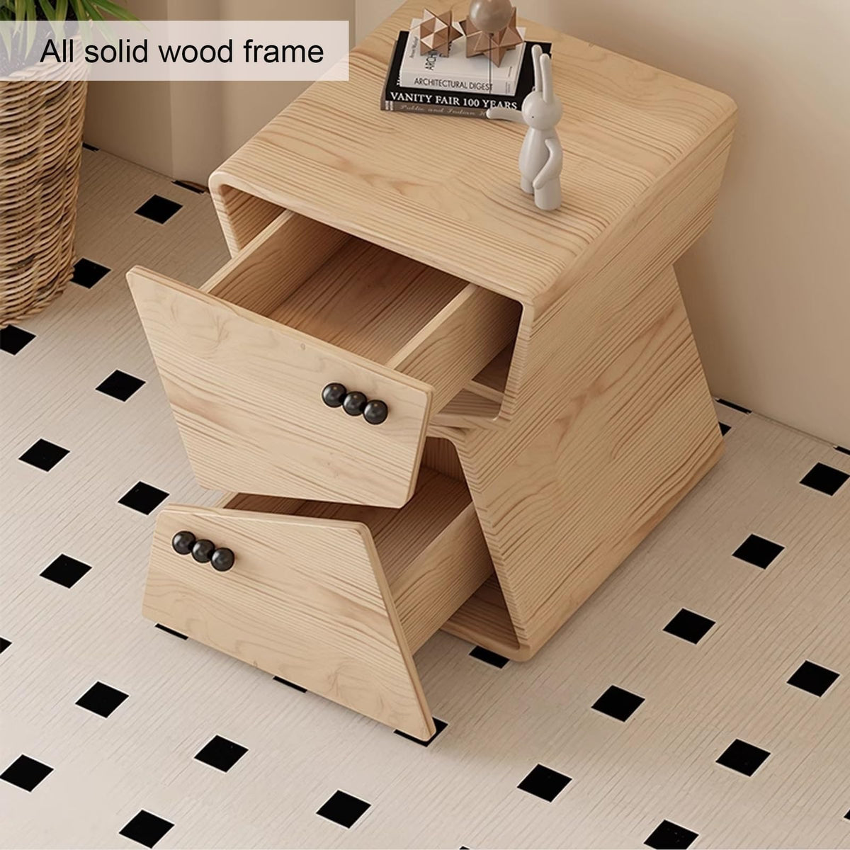 Wood Nightstand Creative Bedside Table 2 Drawer Night Stand Storage Cabinet with Drawers Side Table for Home Creative idea(Green,40cm)