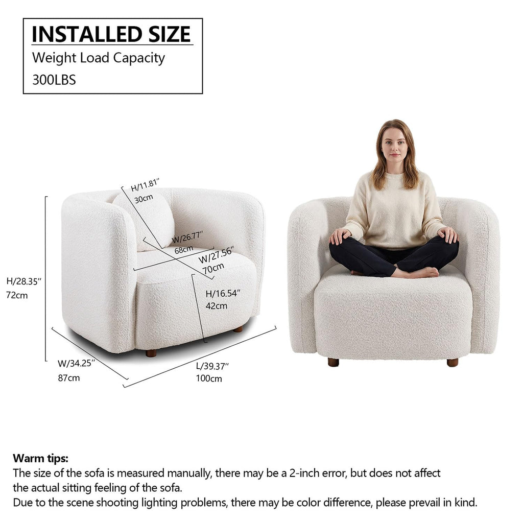 Oversized Boucle Accent Chair, Cream White Sherpa Wingback Chair
