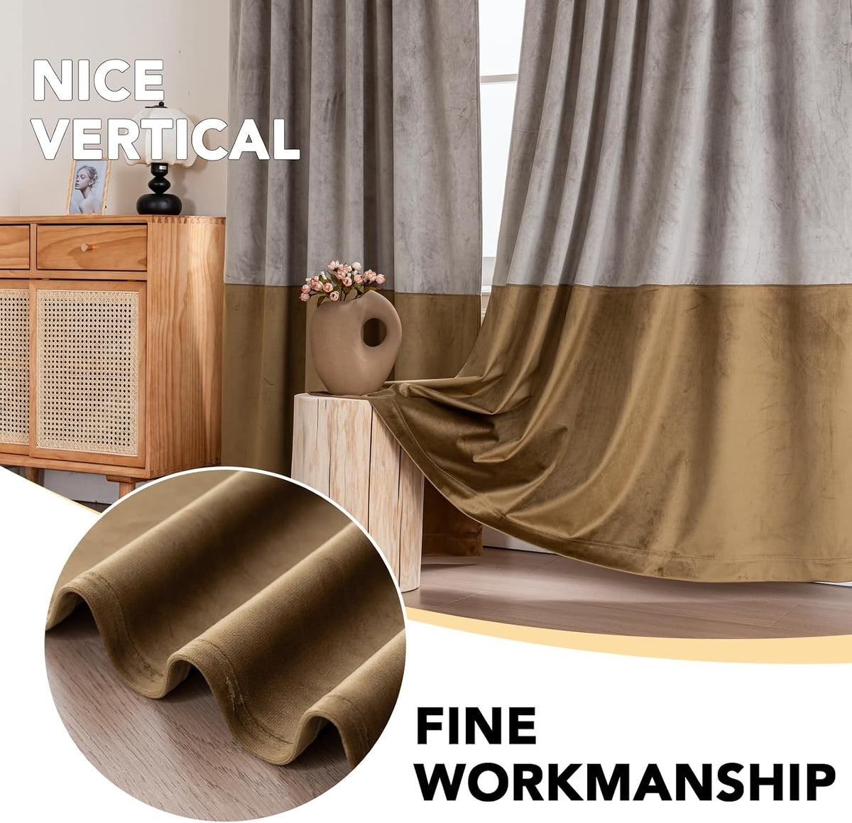 Velvet Color-Block Curtain Set