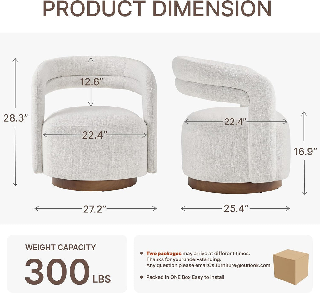 KISLOT, Swivel Accent Chair, Modern Arm Chair with Wooden Base, Cream