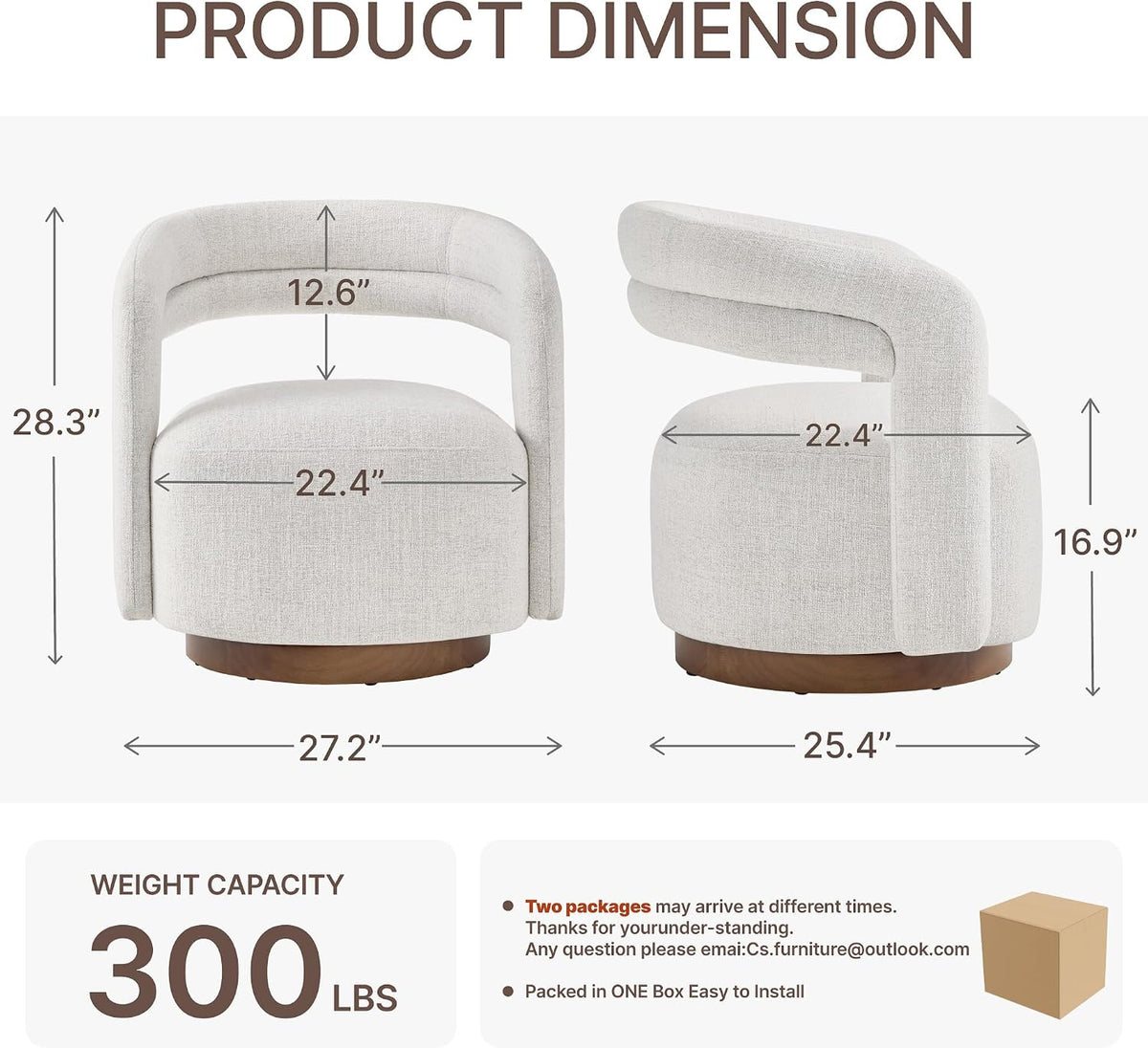 KISLOT, Swivel Accent Chair, Modern Arm Chair with Wooden Base, Cream