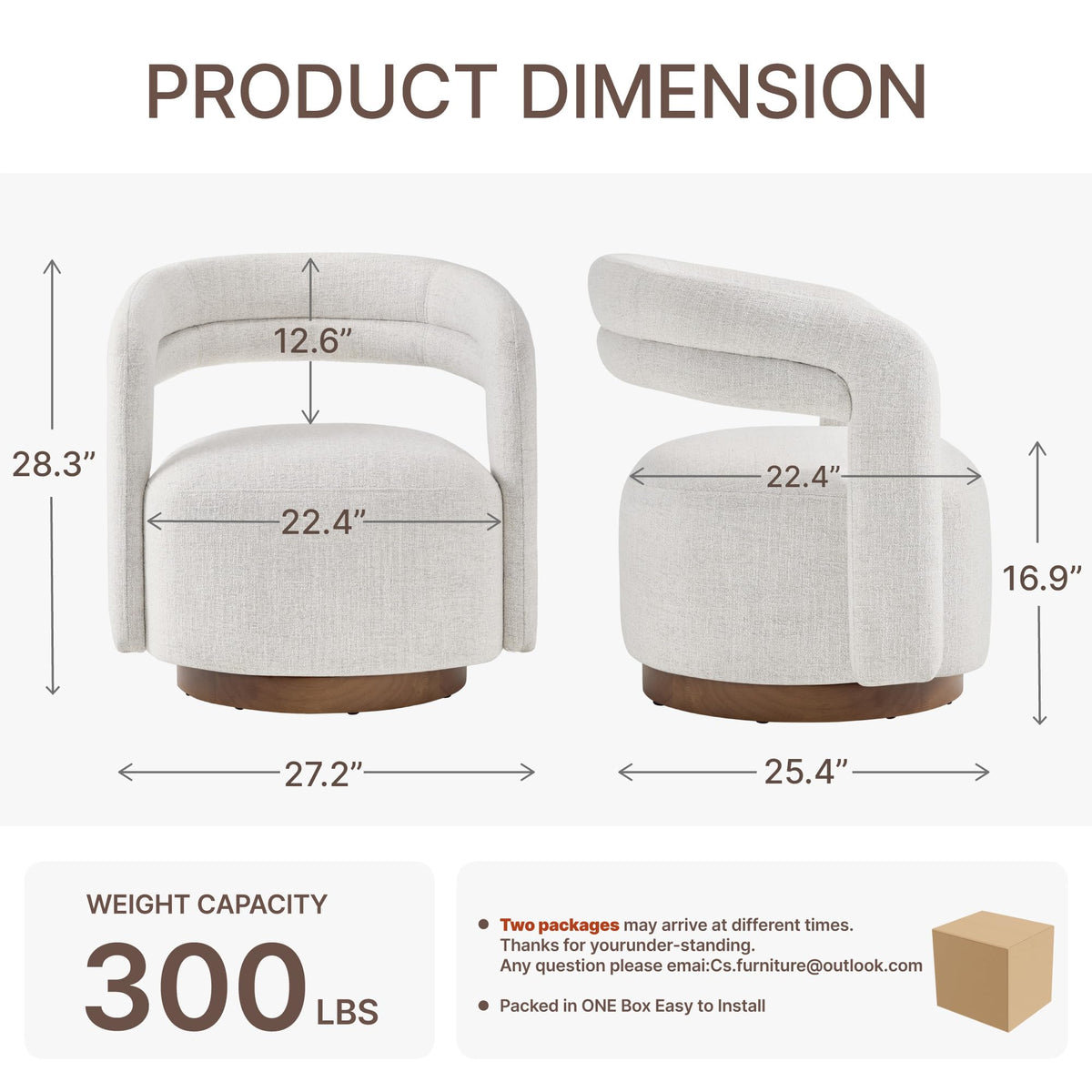 KISLOT, Swivel Accent Chair, Modern Arm Chair with Wooden Base, Cream