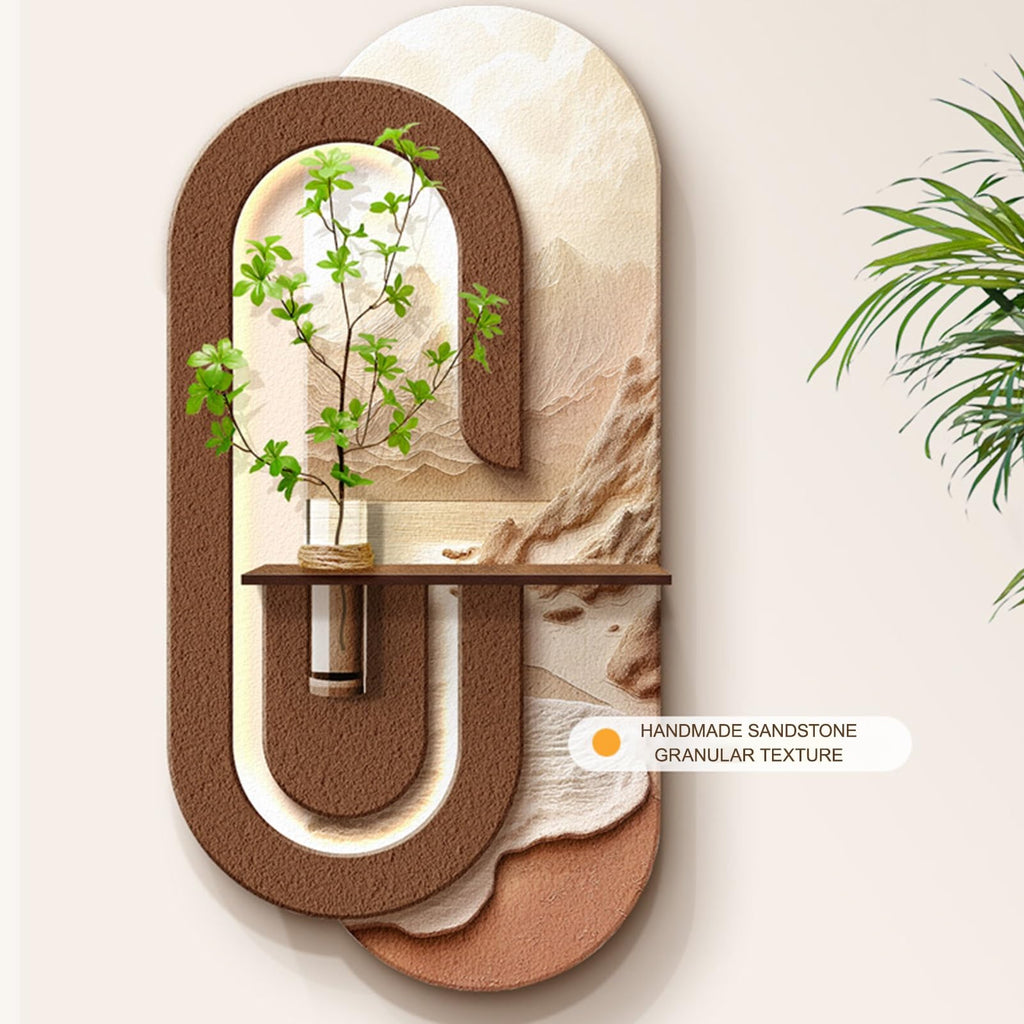 Large Sandstone Wall Art with Glass Vase Design