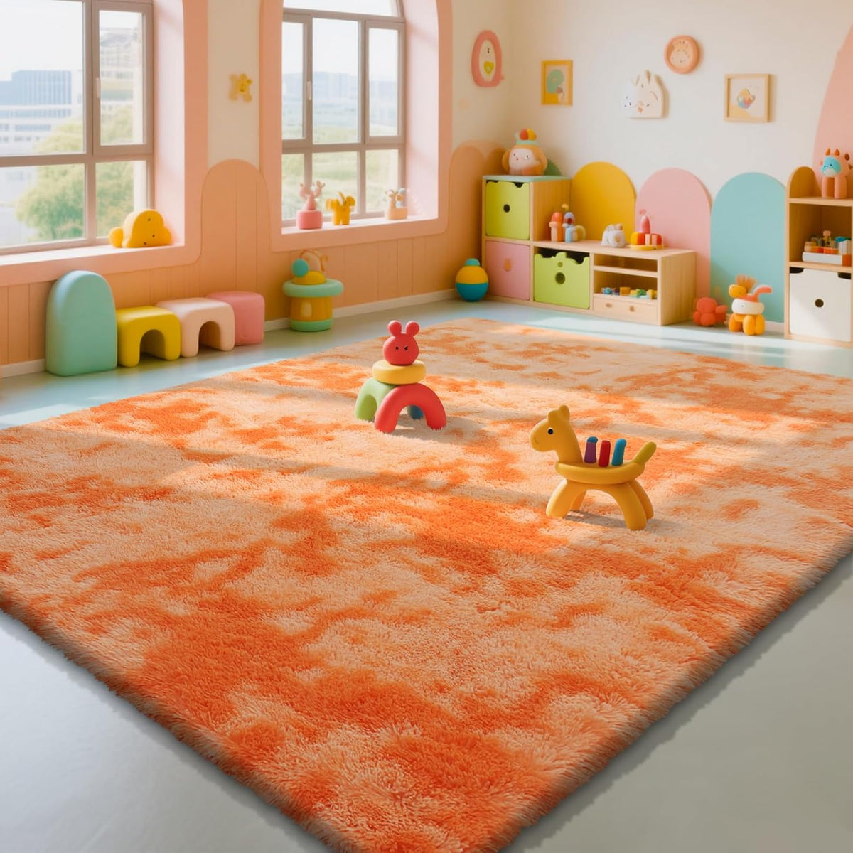 Mottled Beige 9x12 Area Rugs for Living Room, Fluffy Shag Rug Large Carpet