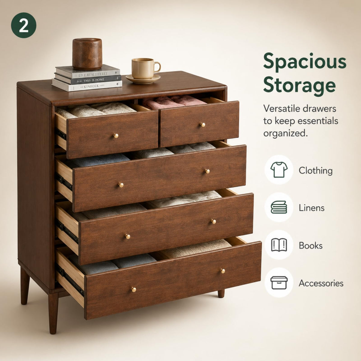Solid Wood Two-Drawer Nightstand
