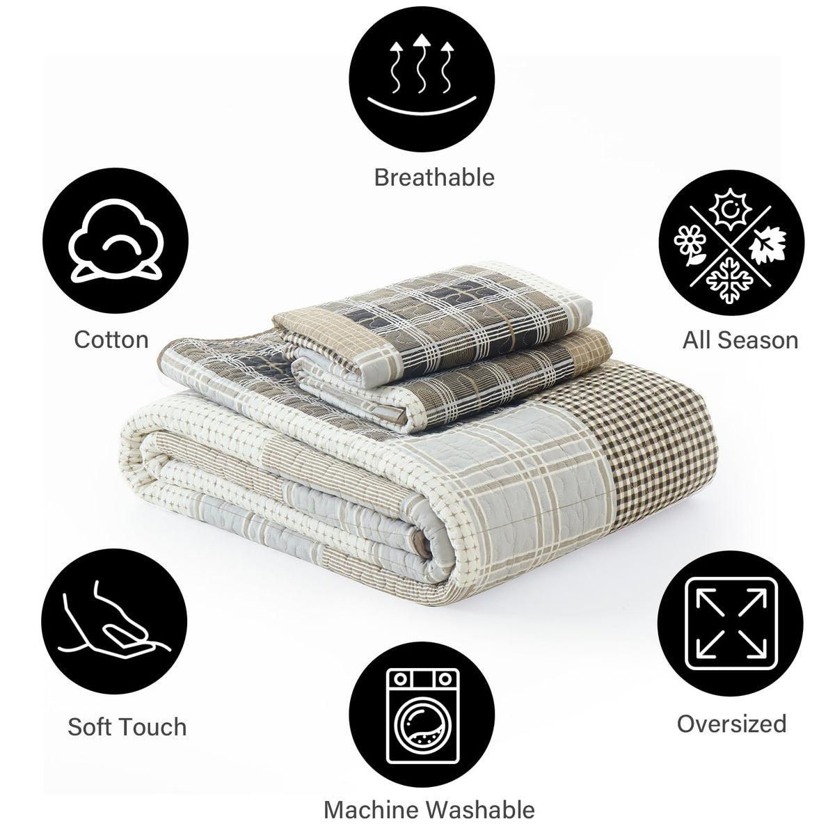 PANGUSHAN 100% Cotton Quilt Set Queen Size