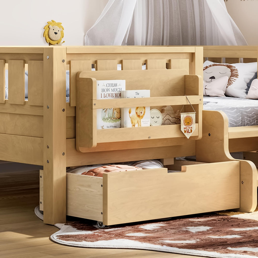 Montessori Bed with Stairs, Bookshelf & Storage Drawers