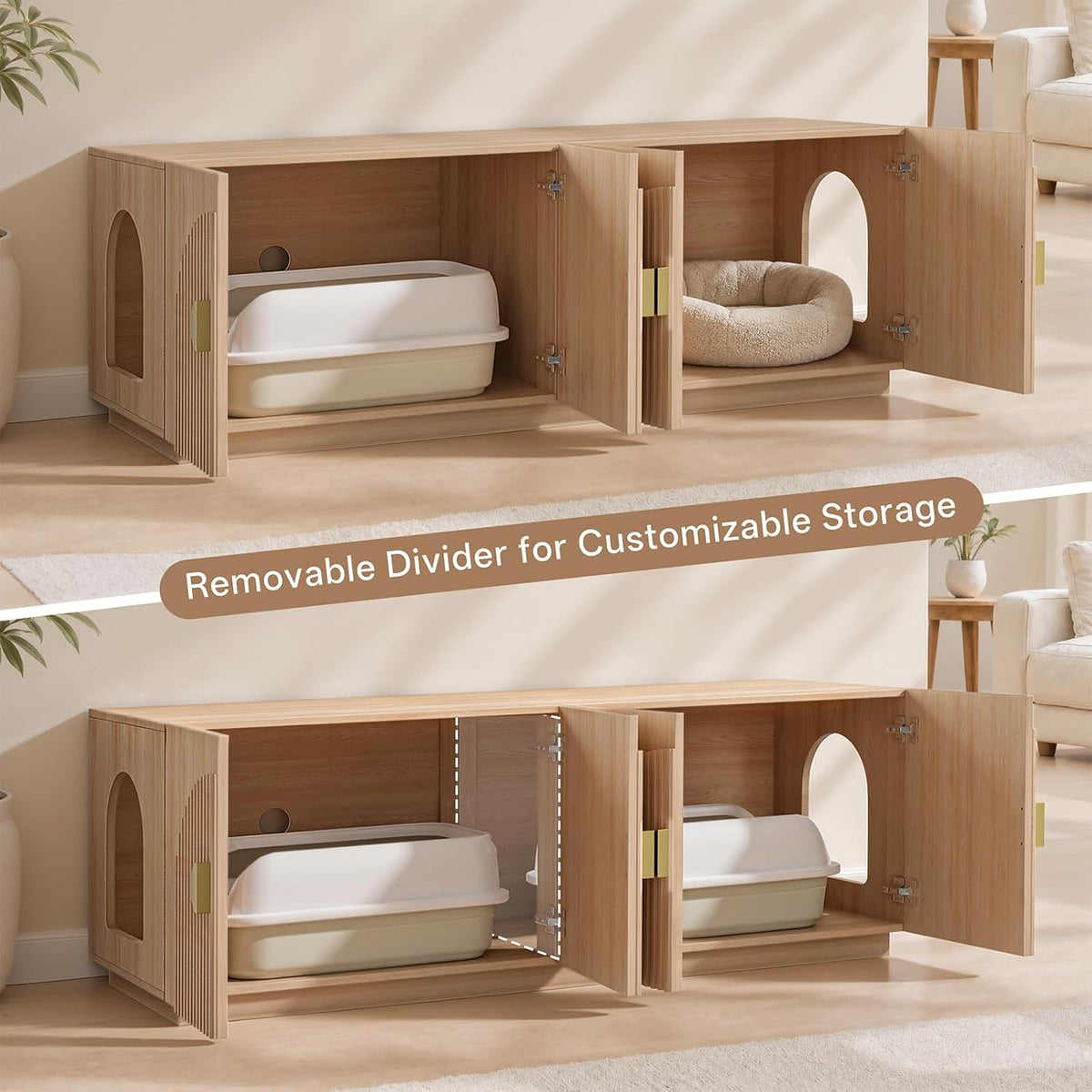 Double Cat Litter Enclosure with Optional Divider