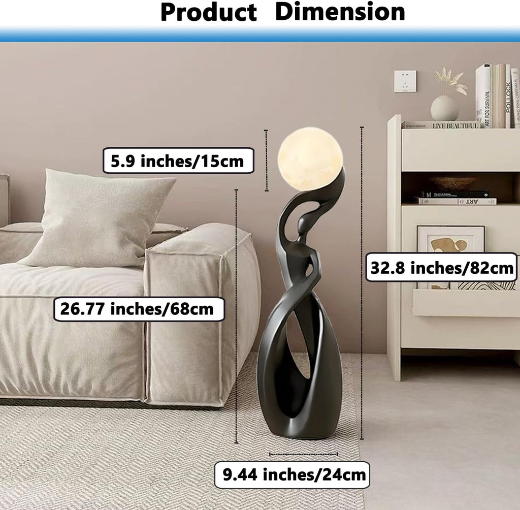 Modern Floor Lamp, Black Floor Lamps, Bedside Lamp with 3D Moon Lights