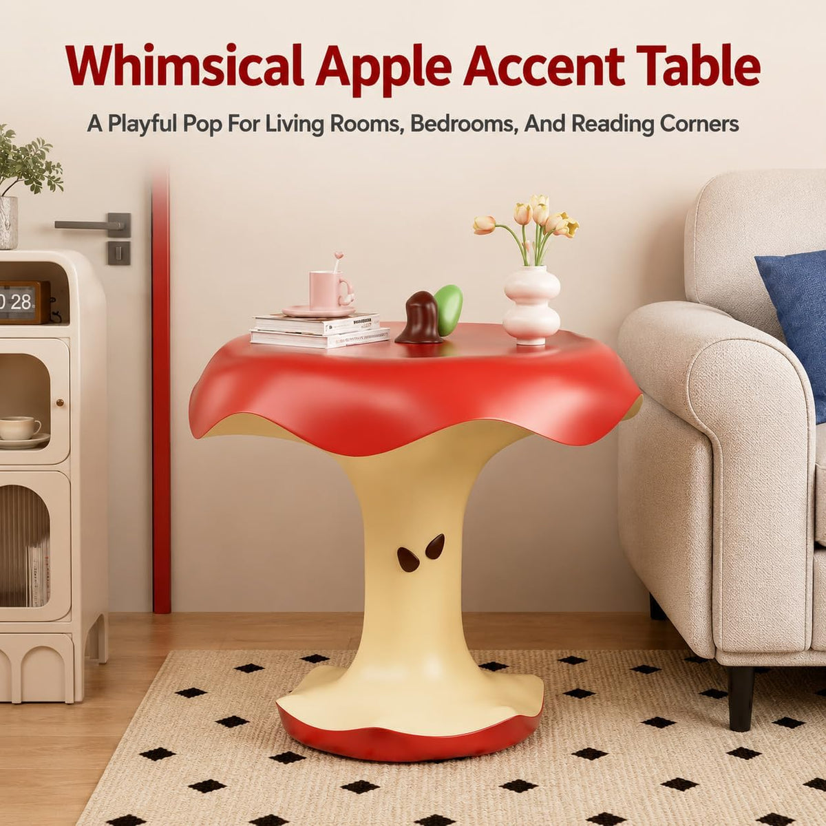 Resin Apple-Shaped Side Table, Funky Fruit Accent Table (Red)