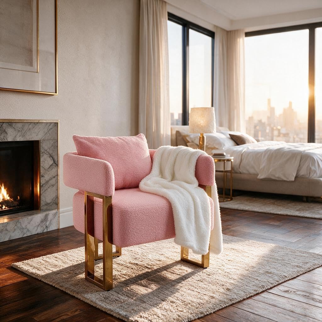 Upholstered Barrel Accent Chairs with Gold Legs – Set of 2