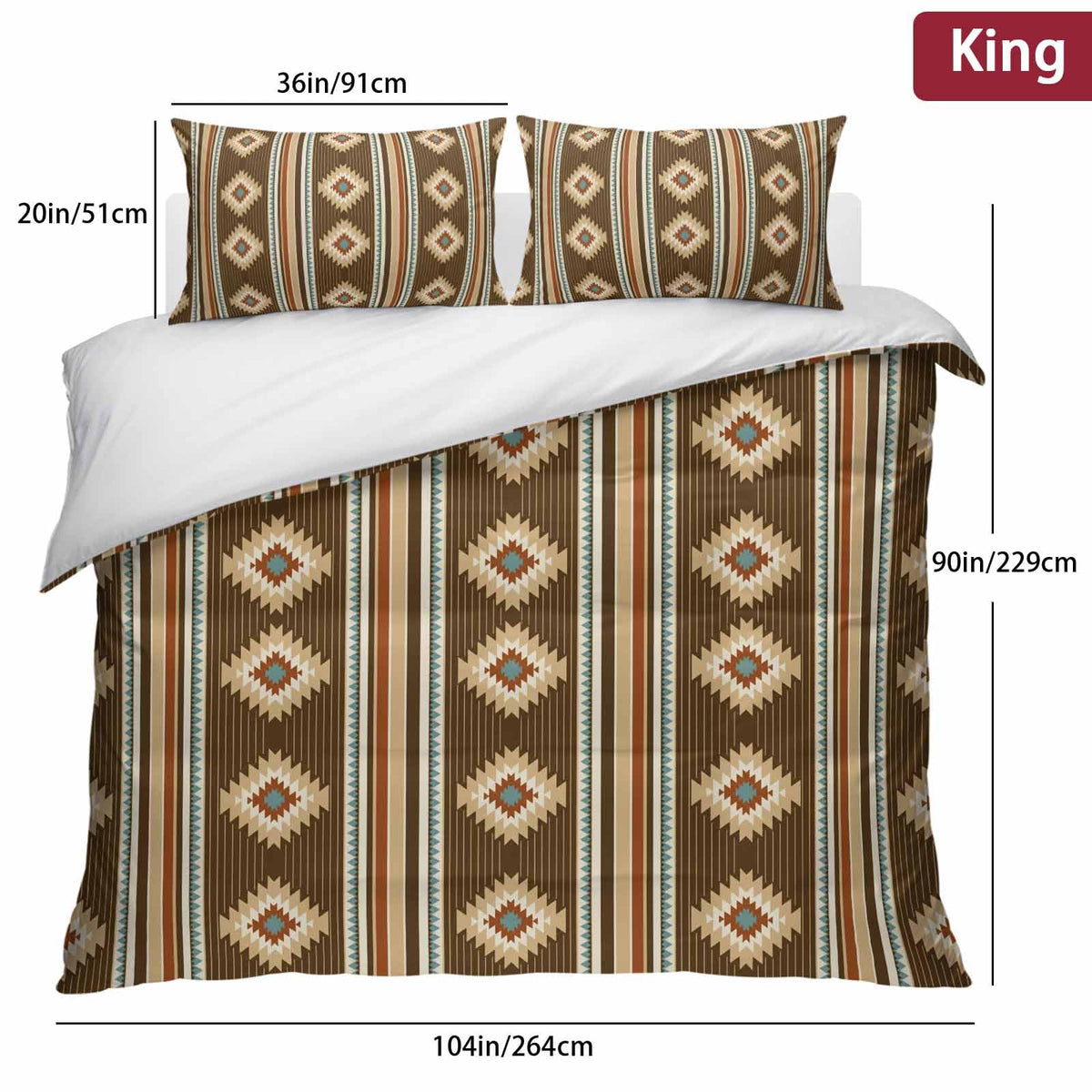 3 Pieces Duvet Cover Queen Bedding Sets Western Ethnic Brown Geometric Luxury Soft