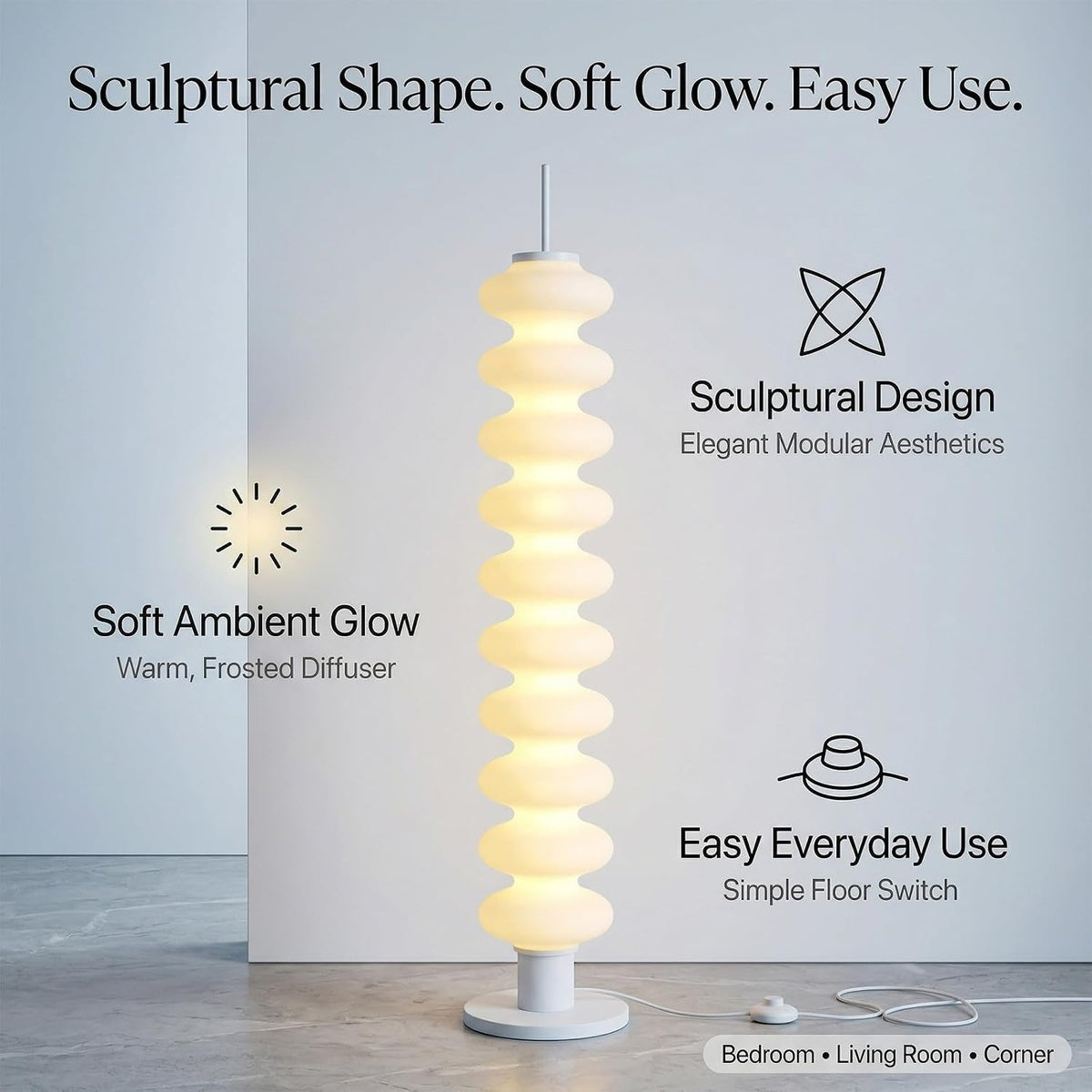 Modern Floor Lamp with White Acrylic Shade＆ 3 Color Temperatures