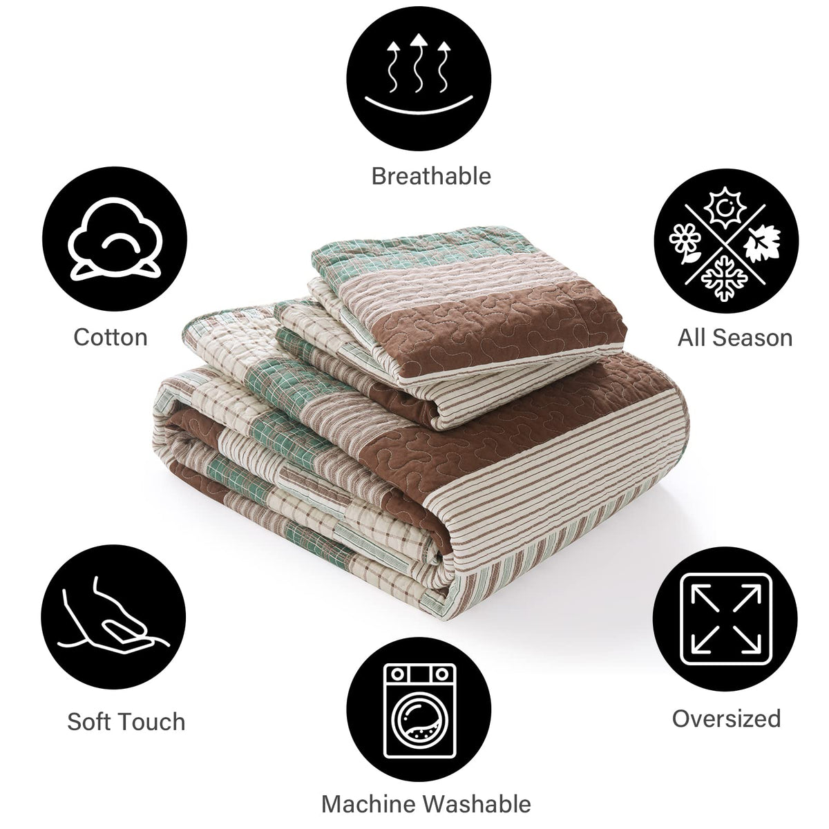 PANGUSHAN 100% Cotton Quilt Set Queen Size