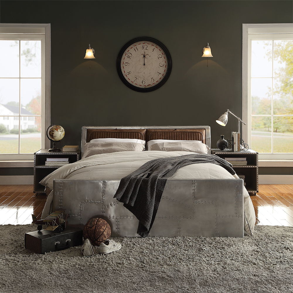 Brancaster - Queen Bed - Retro Brown Top Grain Leather & Aluminum