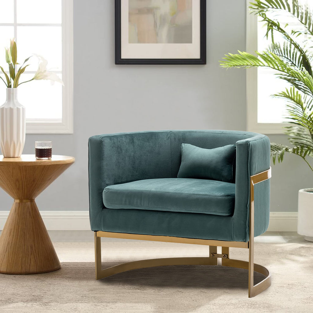 Velvet Accent Chair Ivory Modern Barrel Chair with Gold Legs